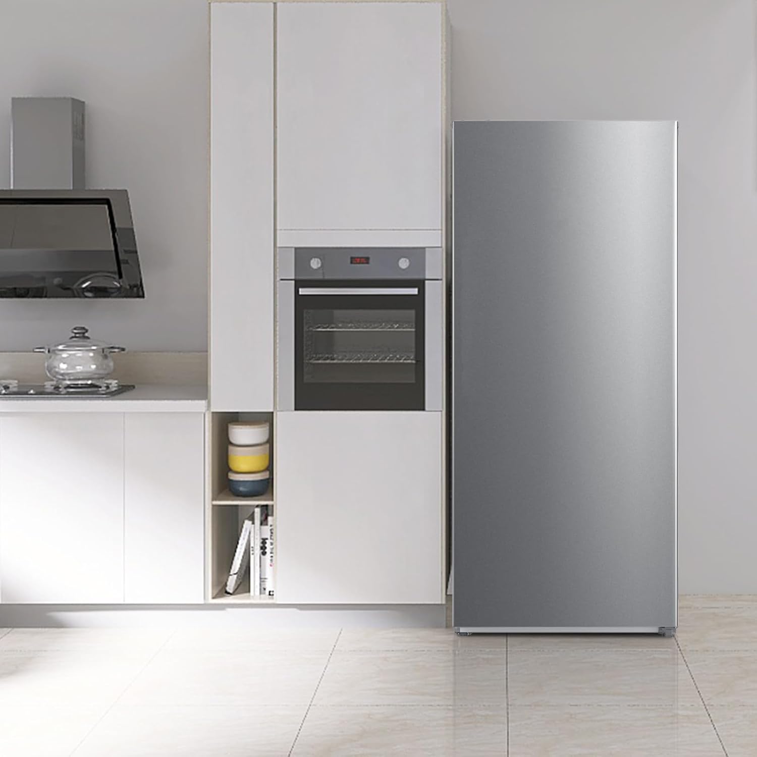 Standing Upright freezers 21 cu.ft, Garage freezer/refrigerator 115v, Quick Freeze, Dual modes, Recessed Handle Single Door, Right, Stainless Steel