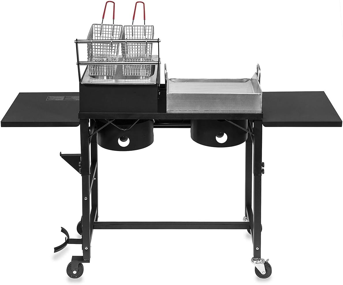 Barton Double Burner Stove and Deep Fryer w/Two Side Shelves 58,000 BTU Outdoor Propane Portable Camping Cooking Range