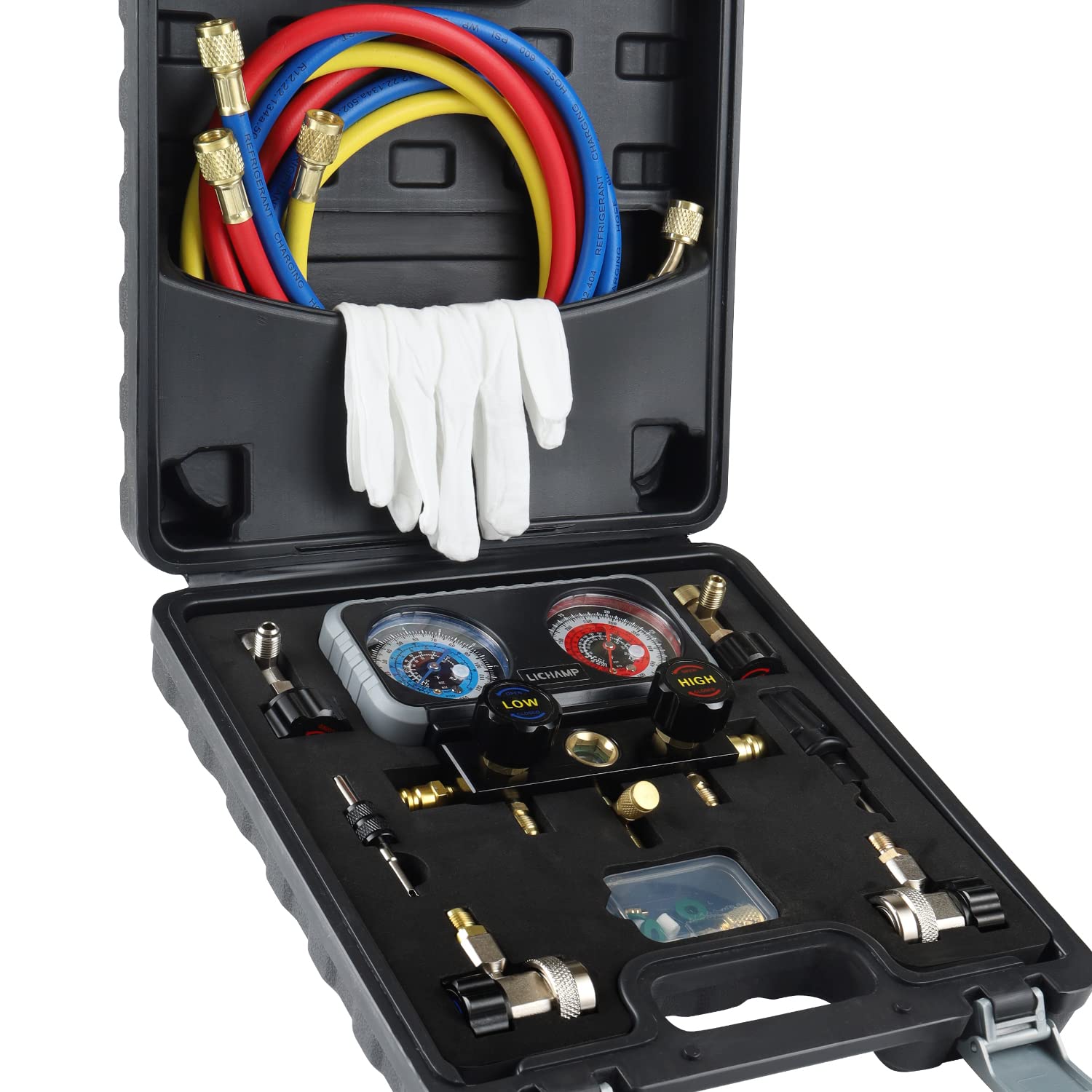 Lichamp R134A AC Gauge Set, Diagnostic Manifold Gauge Compatible with R134A R12 R22 R502 Refrigerants, Works on Freon Charging and Evacuation Pack of 2