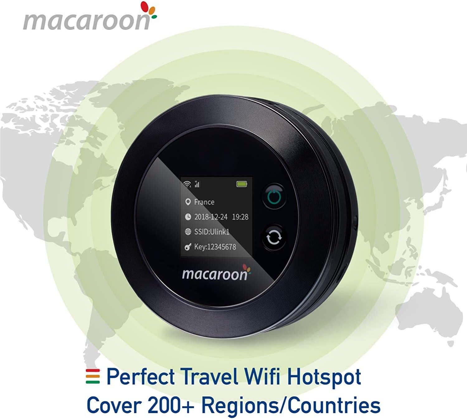 Macaroon Mobile Wi-Fi Hotspot Device High Speed Wi-Fi Portable Router with US 85GB Data 90 Days, No SIM-Card, Pocket Wi-Fi, Free Roaming, Worldwide, Travel, Home (M1-85G-90DAYS)