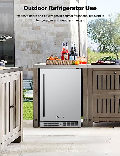 Enocreay 24 Inch Indoor Under Counter Drawer Fridge Stainless Steel Undercounter Refrigerator Freestanding Outdoor Fridge