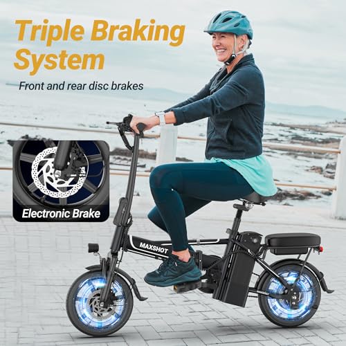 Electric Bike for Adults,14" Folding Ebike with Peak 750W Motor,Max 28/40 Miles Ranges up to 22 MPH.ebike with 499.2/749WH Removable Battery, Front & Rear Suspension