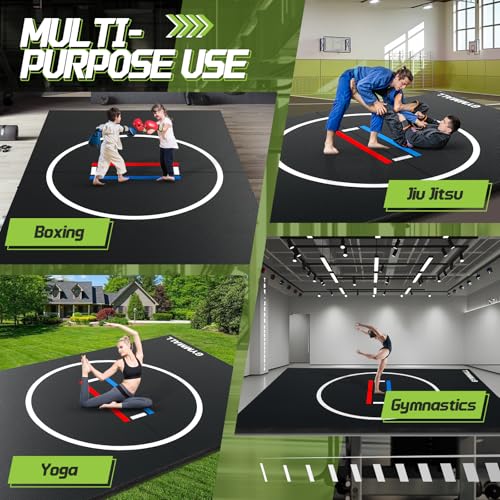 Wrestling Mat 6.6'x10'/10'x10' for Home Outdoor Indoor, 1.2" Thick Foldable XPE Jiu Jitsu Floor Exercise Mat for Gymnastics, PE Training, BJJ, MMA, Martial Art, Grappling, Judo, Boxing, Yoga