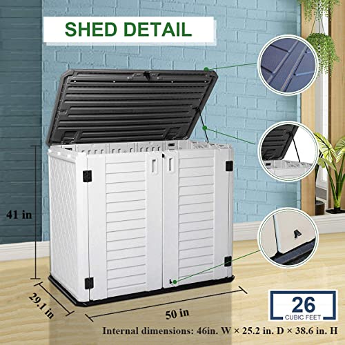 KINYING Horizontal Outdoor Storage Shed,47 Cu.ft Resin Outdoor Storage Cabinet Waterproof for Garden/Patio/Backyards