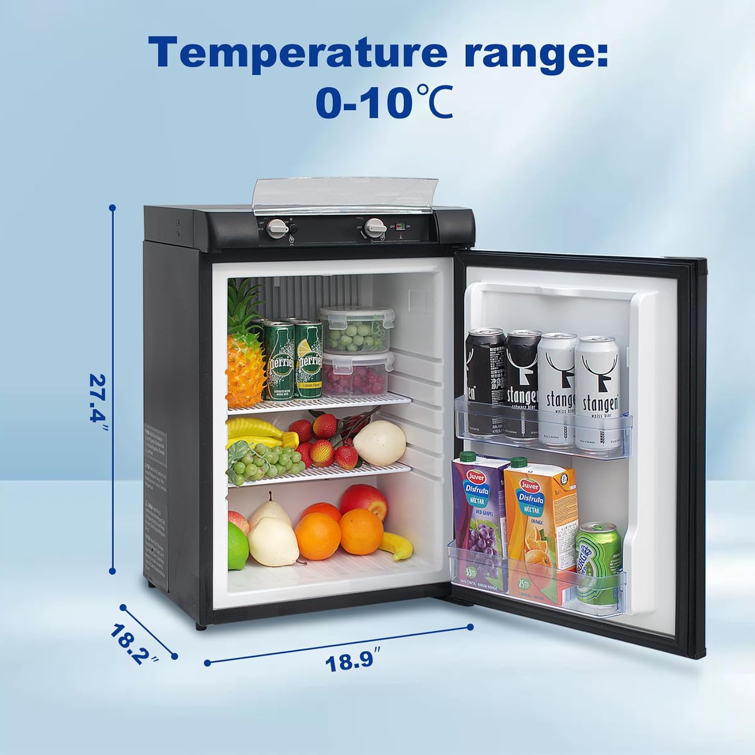 SMETA Propane Fridge LPG 12V 3 Way Fridge 2.1 Cu.ft Outdoors Refrigerator Gas Refrigerator without Freezer Propane/110V/12V Fridge for Camping, RV, Motorhome and Campervan, Black