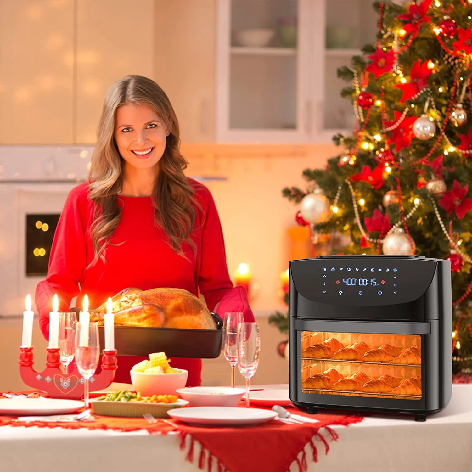 Air Fryer Oven 10-in-1, 20QT Acekool Large Airfryer Toaster Oven Combo 1800W Air Fryers with Rotisserie and Racks, Dehydrator, LED Digital Screen, 9 Accessories and Recipe Cookbook