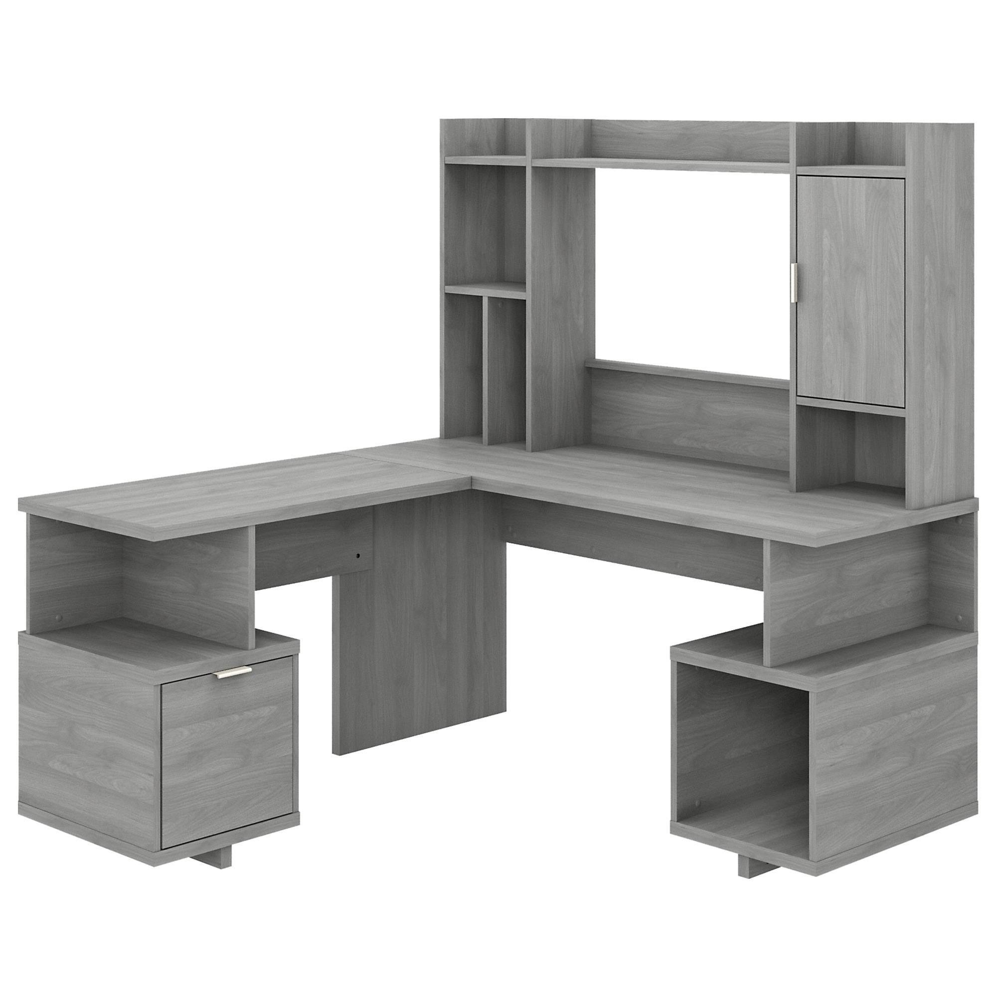 kathy ireland Home Madison Avenue - Desk - with hutch - L-shaped - modern gray