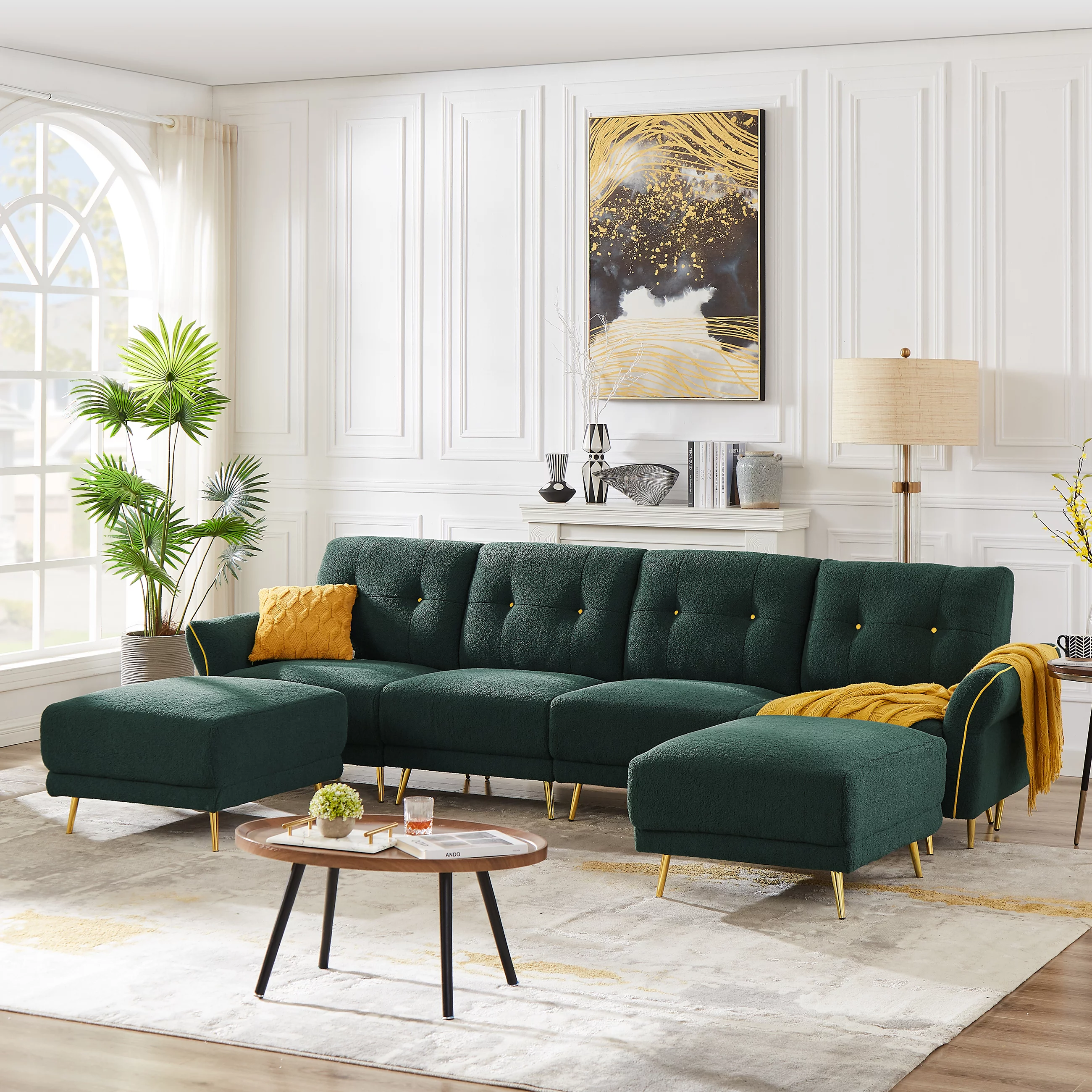 Jarenie Sherpa sofa，Modular Sectional Sofa,sleeper couch sofa,Modular Sectionals with Ottomans,Couch with Chaise for Living Room,sectional couches for living room,Green