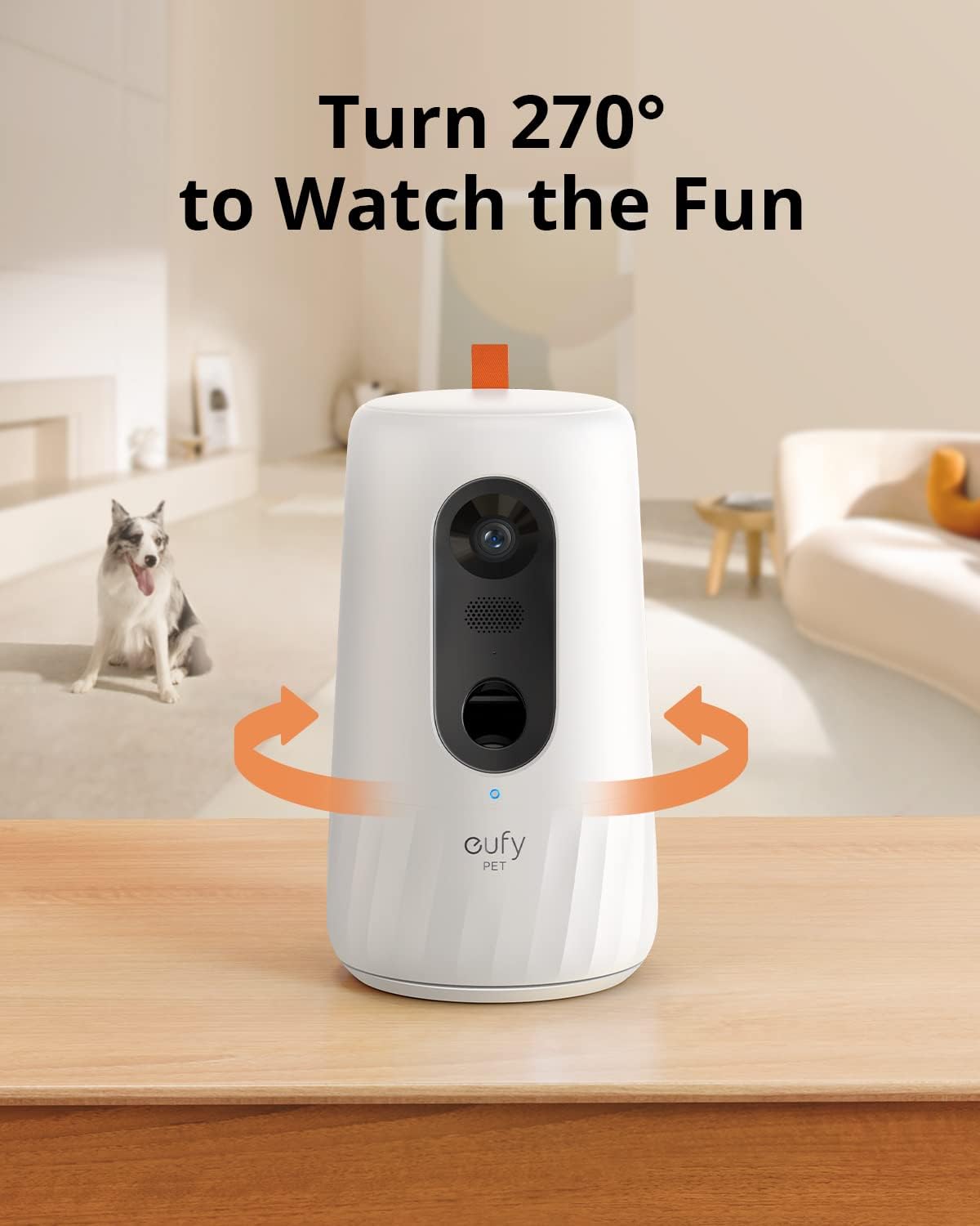 eufy Pet Dog Camera, Free Smart AI Tracking and Monitoring, 270-Degree Rotation, 1080p Pet Camera Tossing Treat Dispenser, Doggy Diary, Local Storage, 2-Way Audio, Phone App, No Monthly Fee