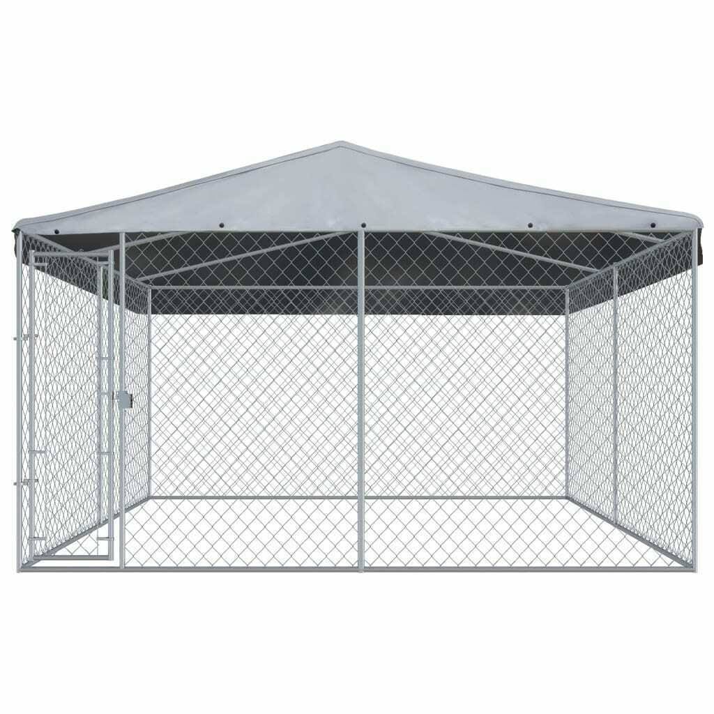vidaXL Outdoor Dog Kennel with Roof 150.4x22x150.4x22 Galvanized Steel Dog Cage