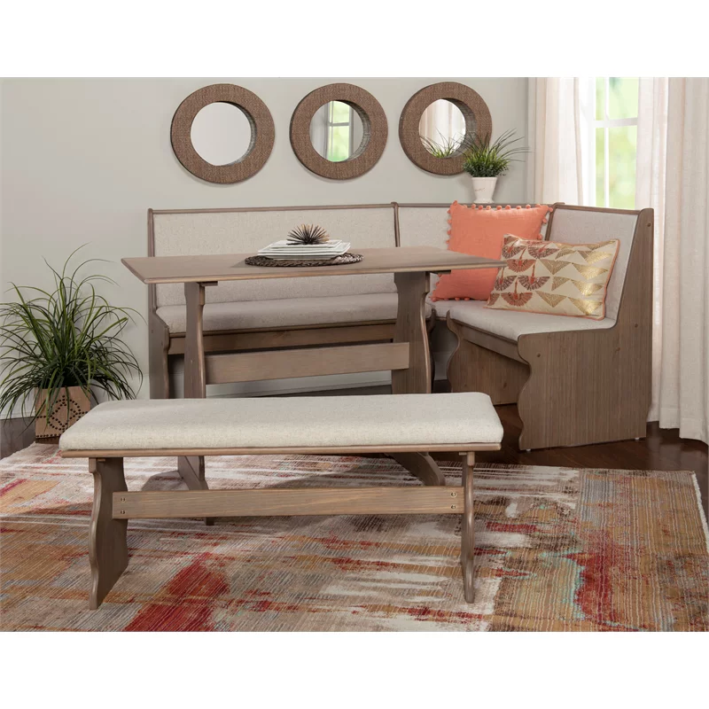 Pemberly Row Transitional Wood Corner Nook Dining Set in Brown