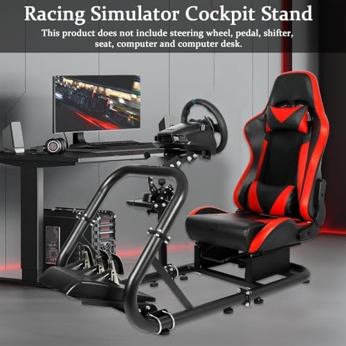 Marada Racing Sim Cockpit Stand with comfortable Seat Fit for Logitech/Fanatec/Thrustmaster G27 G923 G920,Large Round Tube&Adjustable Professional Driving Race Mount,Wheel Pedal Handbrake Not Included