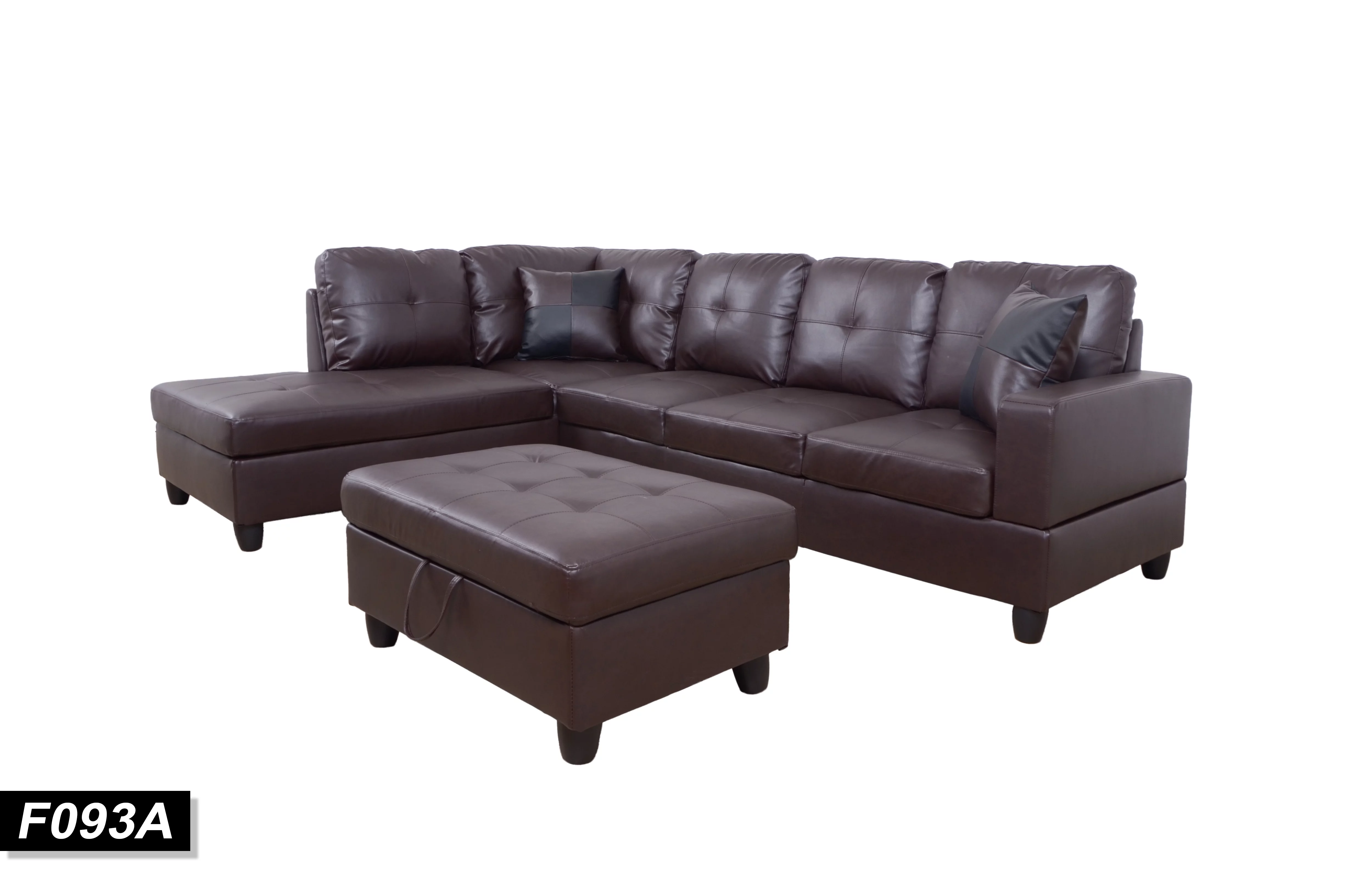 PonLiving Furniture Gentla 103.5'' Left or Right Facing Sleeper Sectional with Storage Ottoman, Living Room Sectional Couches Set, Brown Leather Sectional Sofa