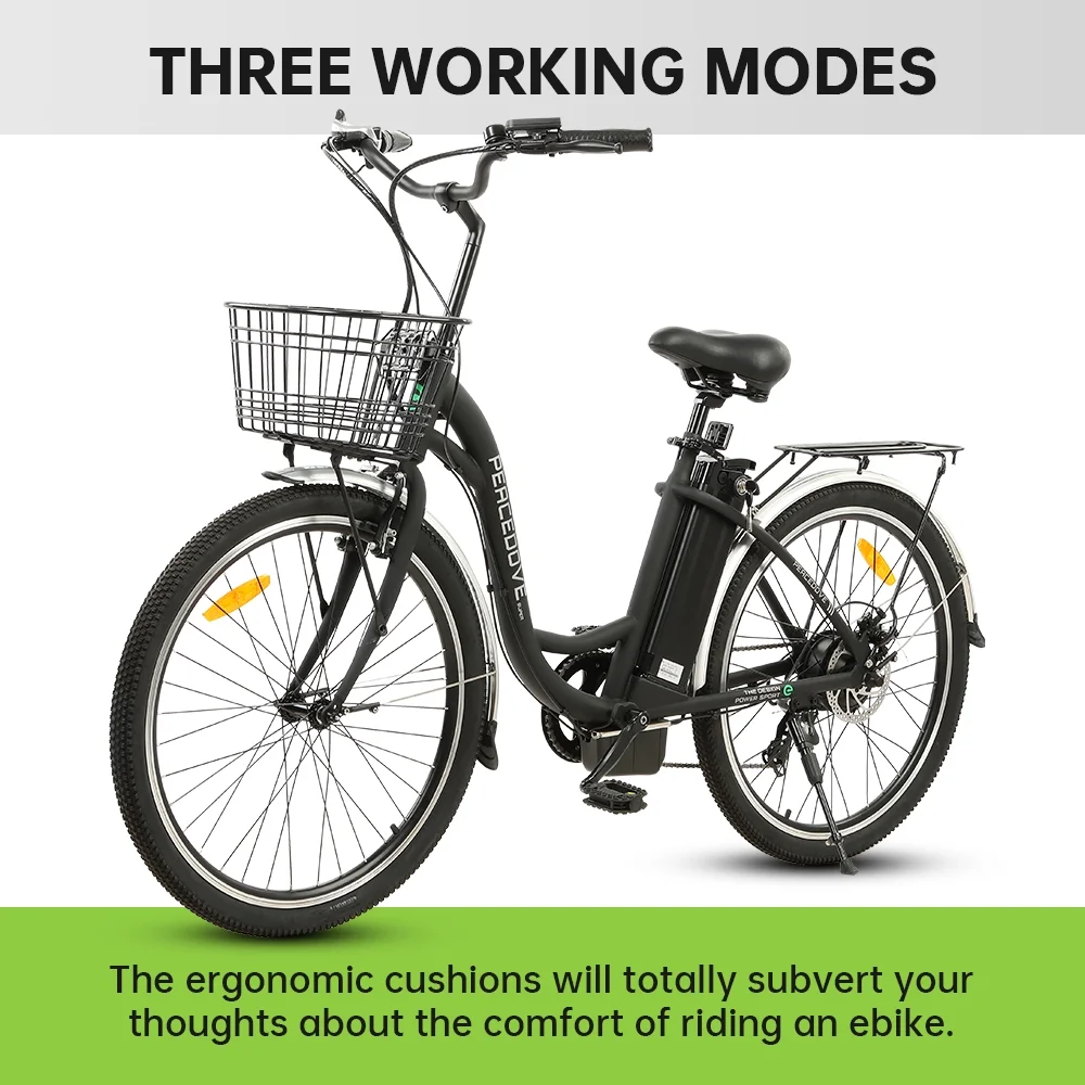 ECOTRIC Electric City 350 W Motor Cruiser Bicycle 26" 20 MPH Cityscape with Basket Removable Lithium Battery Step Through E-bike Commute for Adult Female Male Pedal Assist A-E516646