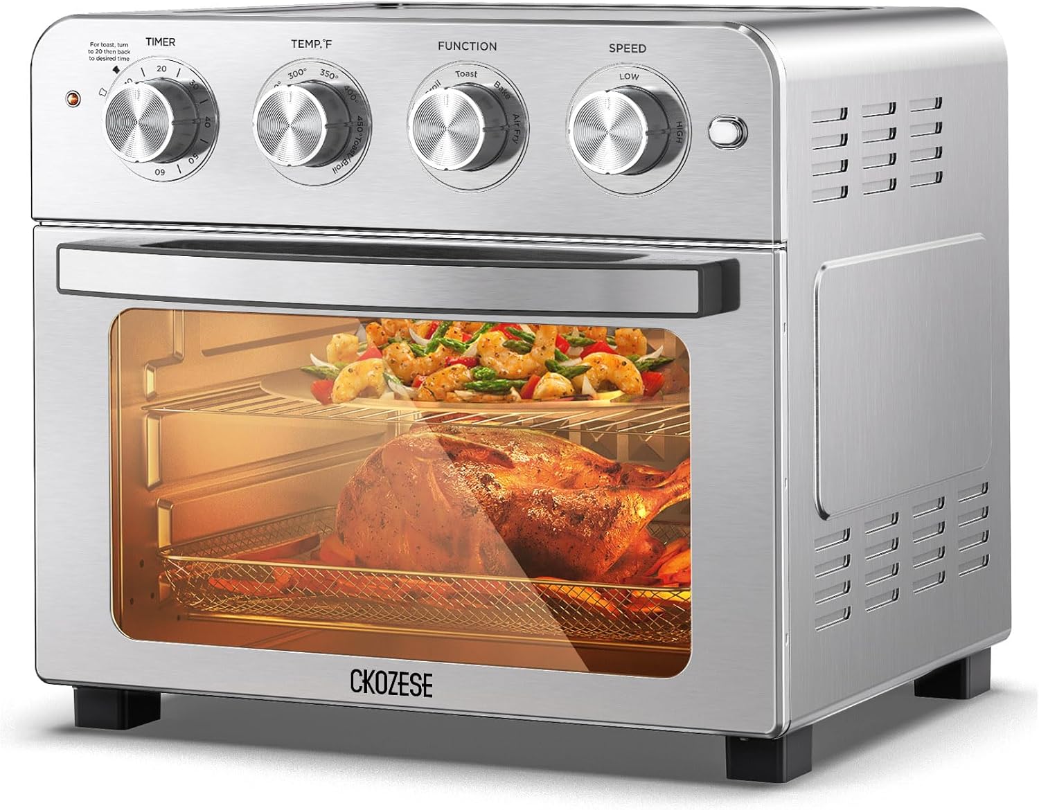 Air Fryer Toaster Oven Combo, 22QT Air Fryer Oven, 5-In-1 Toaster Oven Air Fryer Combo With Warm, Broil, Toast, Bake, Air Fry, Toaster Convection Oven Oil-Free, Stainless Steel Air Fryer