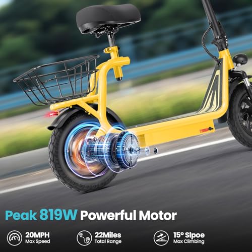 Caroma Electric Scooter with Seat,1200W Peak Motor,LED Display & 3 Speed Modes,30 Miles Max Range,Height Adjustable Seat & Foldable Electric Scooter with Basket,Front Suspension & Storage Hook