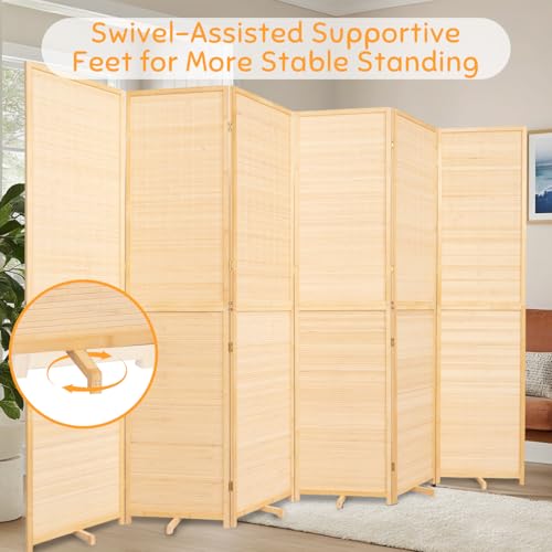 Bamboo Room Divider Folding Privacy Screens, Wall Divider for Room Separation, Portable Room Partitions and Dividers, 5.6FT Bamboo Mesh Woven Room Divider Panel (Brown, 4 Panel)