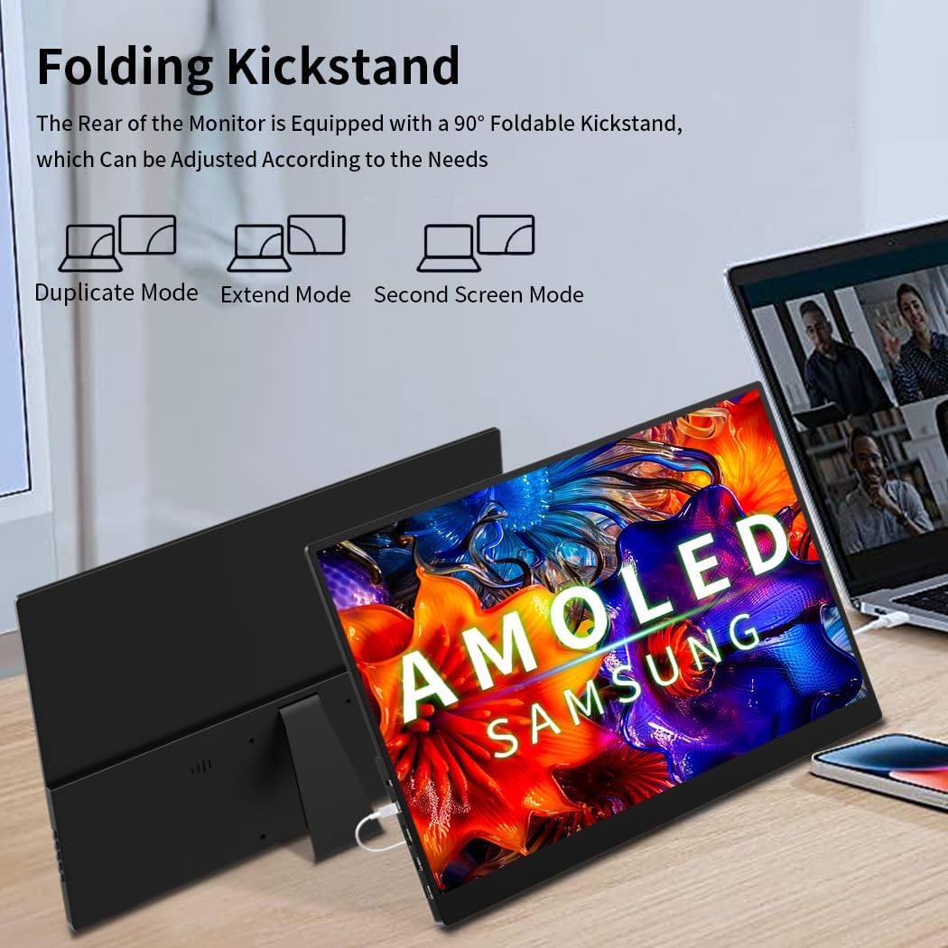 16 inch 4k OLED Touchscreen Portable Monitor, 3840 x 2400 100% P3 Portable Display MPP Stylus Pen Compatibility 1MS Eye Care PC Monitor for Laptop,Mac NUC Mini PC,VESA & Integrated Stand