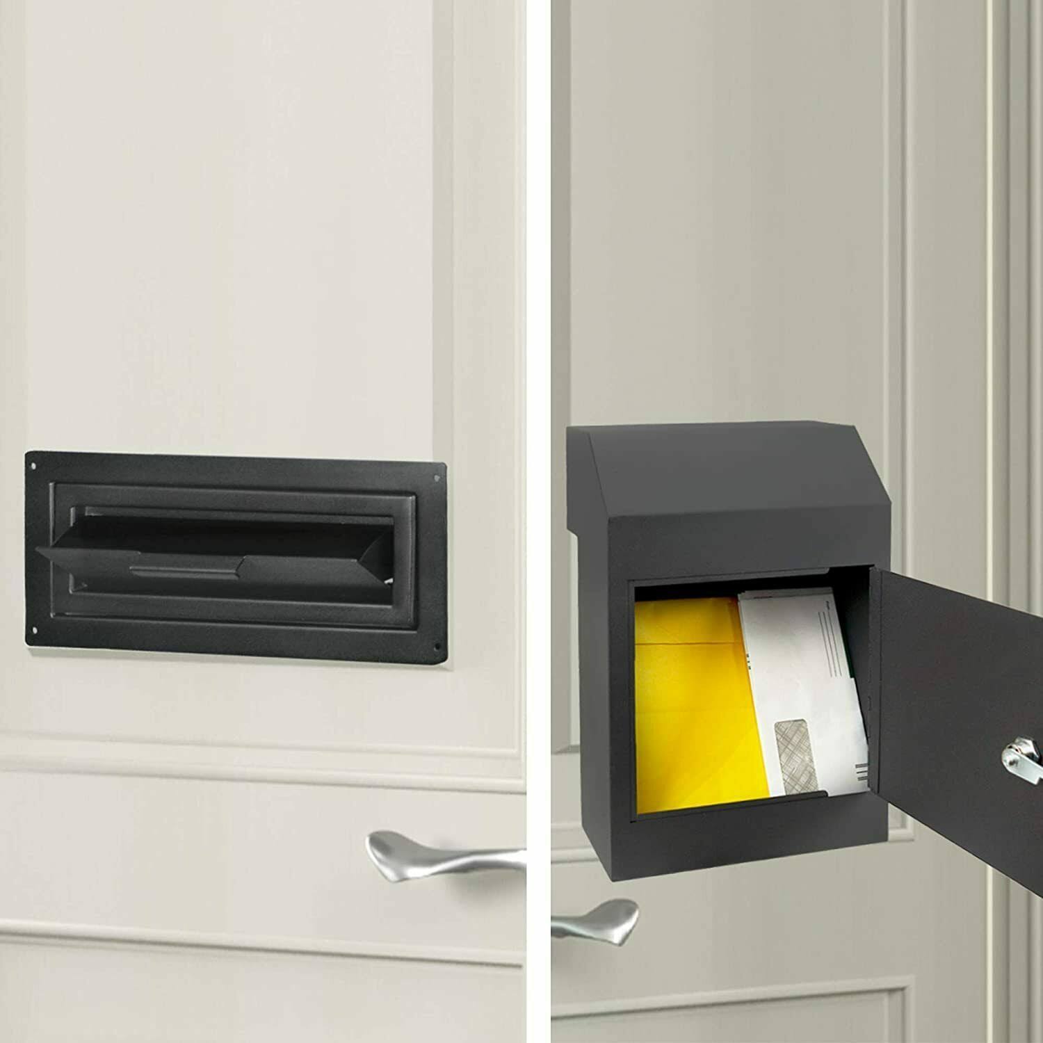 Door Drop Box Mail Slot | Through Door Installation | Locking Steel Cabinet Blk