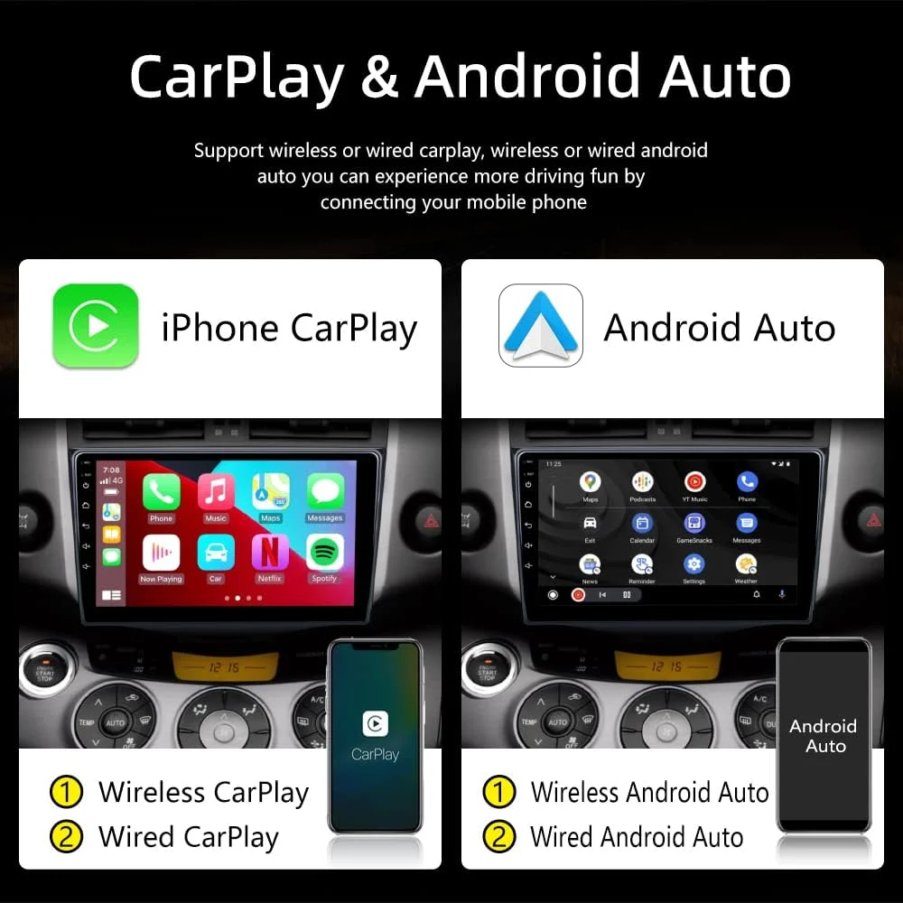 THONZER Car Radio for Toyota RAV4 2005-2013, Android 11 Touch Screen 9 Inch IPS Car Stereo with Carplay and Android Auto, Support Bluetooth Hands-Free/Mirror Link/FM/WiFi/GPS Navigation 1+32GB - Curated Treasures Market