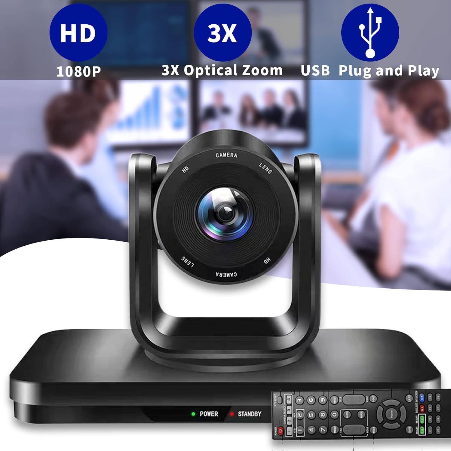 4X Digital Zoom PTZ Camera USB2.0 Video Conference Room Camera 1080P Conferencing System Computer Webcam for Living Streaming,Business Meeting