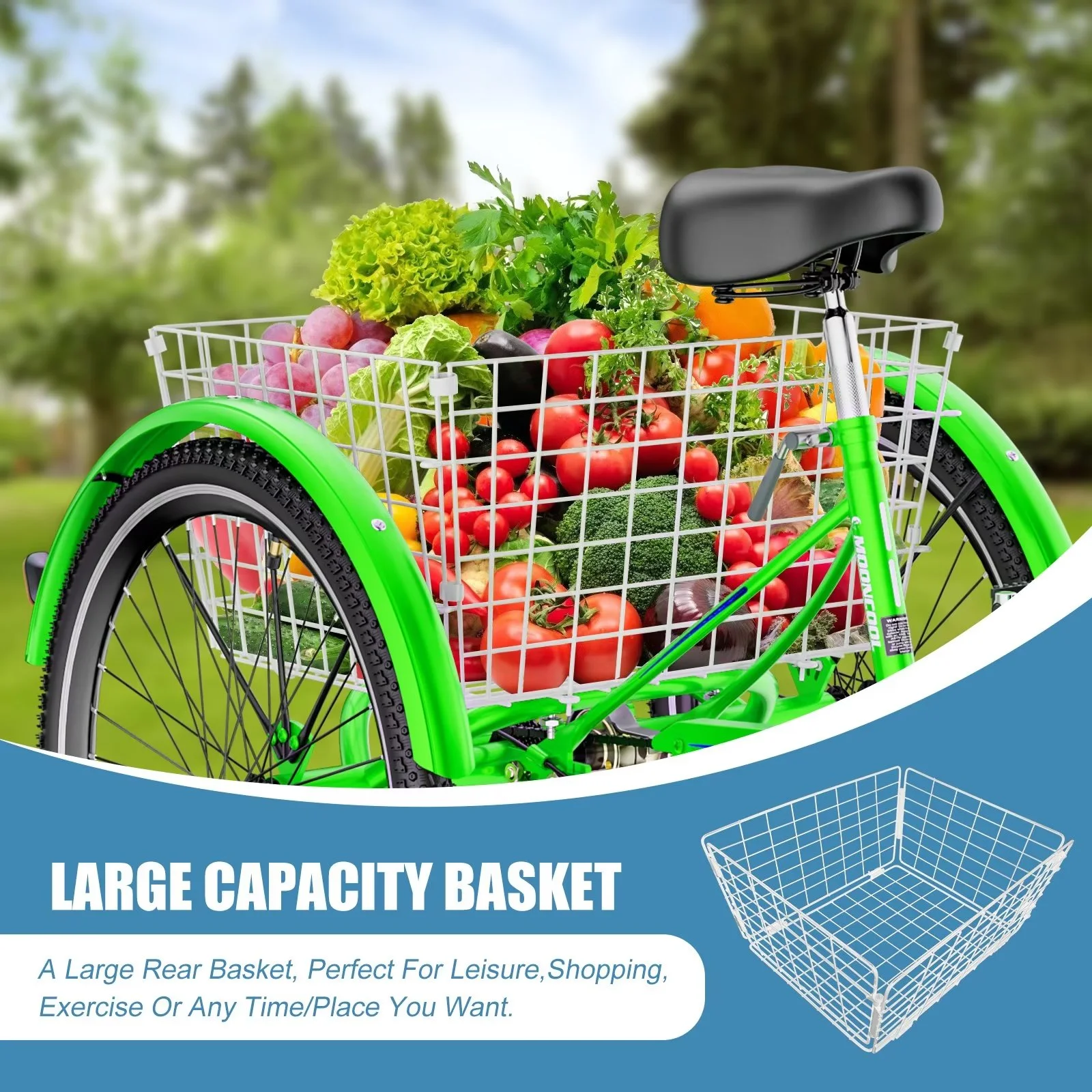 MOPHOTO Adult Tricycles 3 Wheel 7 Speed Trikes, 20/24/26 inch with Big Basket for Shopping, Picnics Exercise Men's Women's Senior's Trike