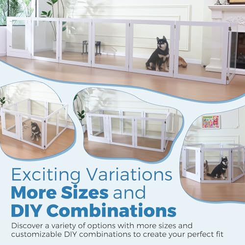Heavy Duty Clear Acrylic Dog Playpen, Transparent Pet Pen, Metal Frame Easy Assemble Kennel Enclosure, Ideal for Small to Medium Dogs, Cats, and Other Small Pets (White, 6 Panels with Door)