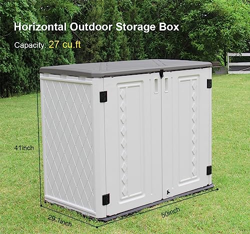 KINYING Horizontal Outdoor Storage Shed,47 Cu.ft Resin Outdoor Storage Cabinet Waterproof for Garden/Patio/Backyards