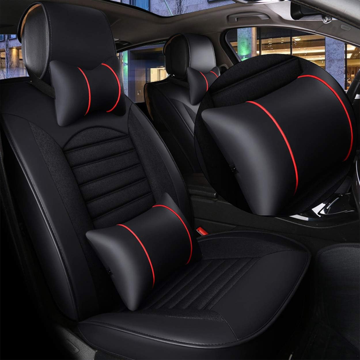 FREESOO Car Seat Cover Leather, 2 Front Seats Covers Carseat Protectors Universal Fit for Almost Sedan SUV Truck Pick-up (Khaki Black 2PCS)