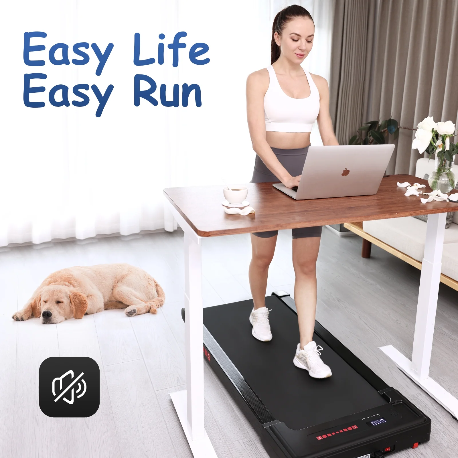 OBENSKY Walking Pad Treadmill Under Desk, White 2.25HP Portable Mini Treadmill w/ Remote Control