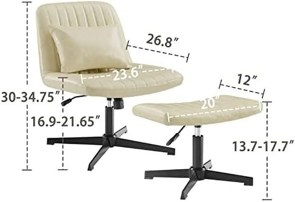 Desk Chair No Wheels  with Foot Rest Stool and Lumbar Pillow  Mid Century Modern Rocking Mid Back Ergonomic Office Chair  Swivel Accent Chair for Living Room Bedroom  Velvet Tufted  Off W
