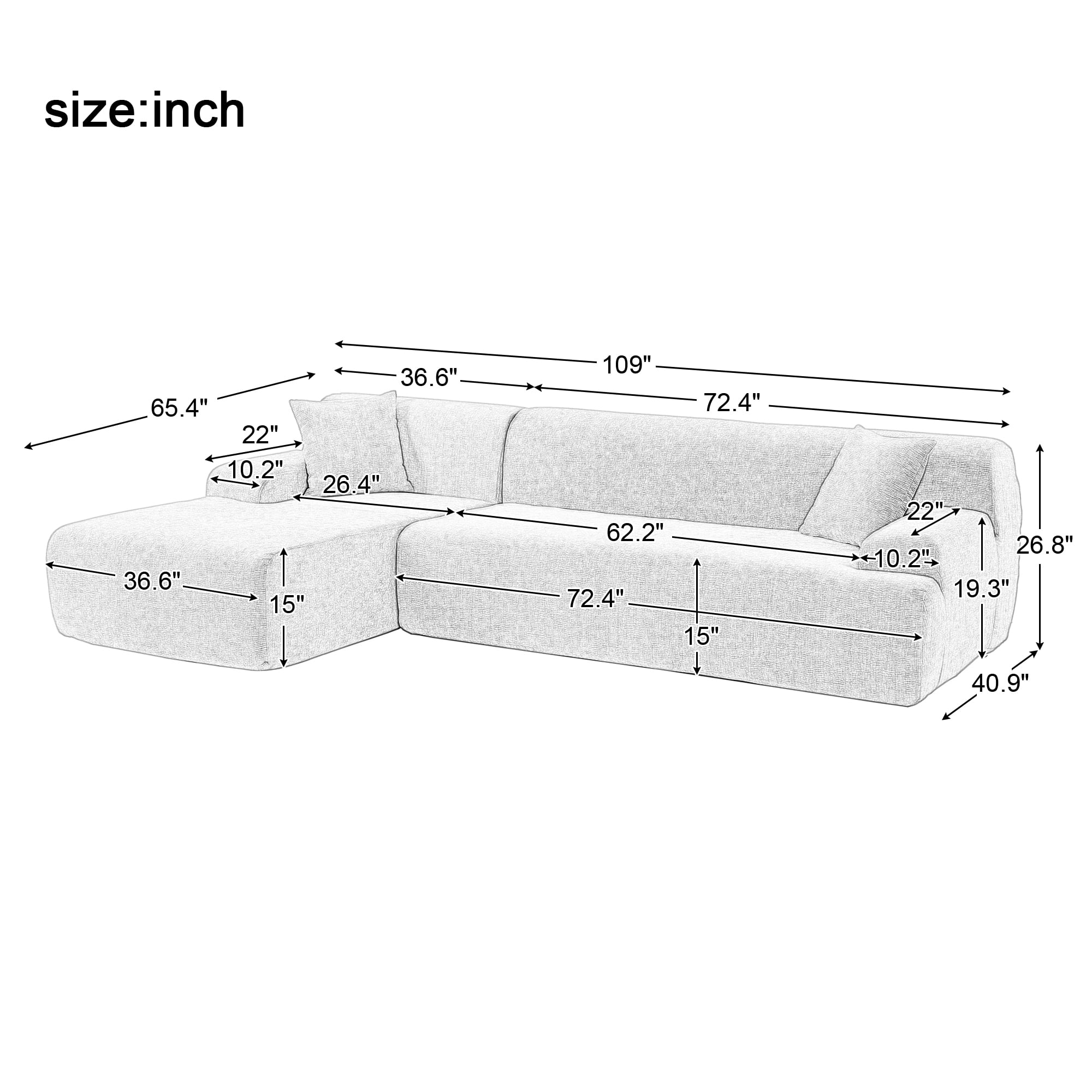 Dawn Whisper Modern Large L-Shape Modular Sectional Sofa for Living Room,  Bedroom, Salon, 2 Piece Free Combination, Simplified Style in Gray