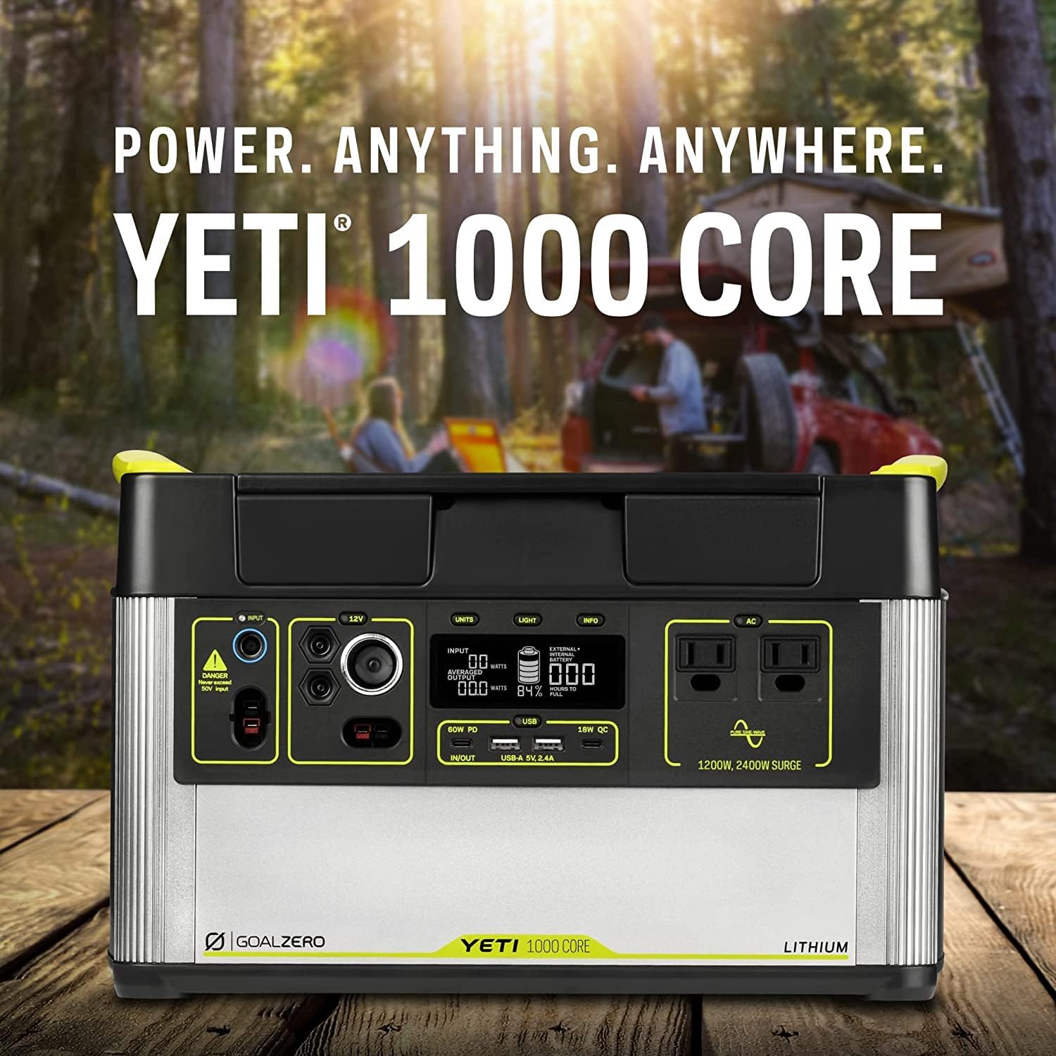 Goal Zero Yeti 1000 Core Portable Power Station, 1,000 W, Solar-Powered Generator (Solar Panel Not Included), USB-A/USB-C Ports and AC Outlets, Power for Camping and Tailgating, Emergency Power