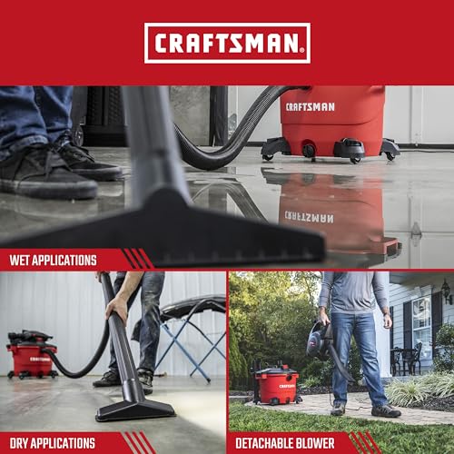 CRAFTSMAN CMXEVBE17606 12 Gallon 6 Peak HP Wet/Dry Vac with Detachable Leaf Blower, Portable Shop Vacuum with Attachments