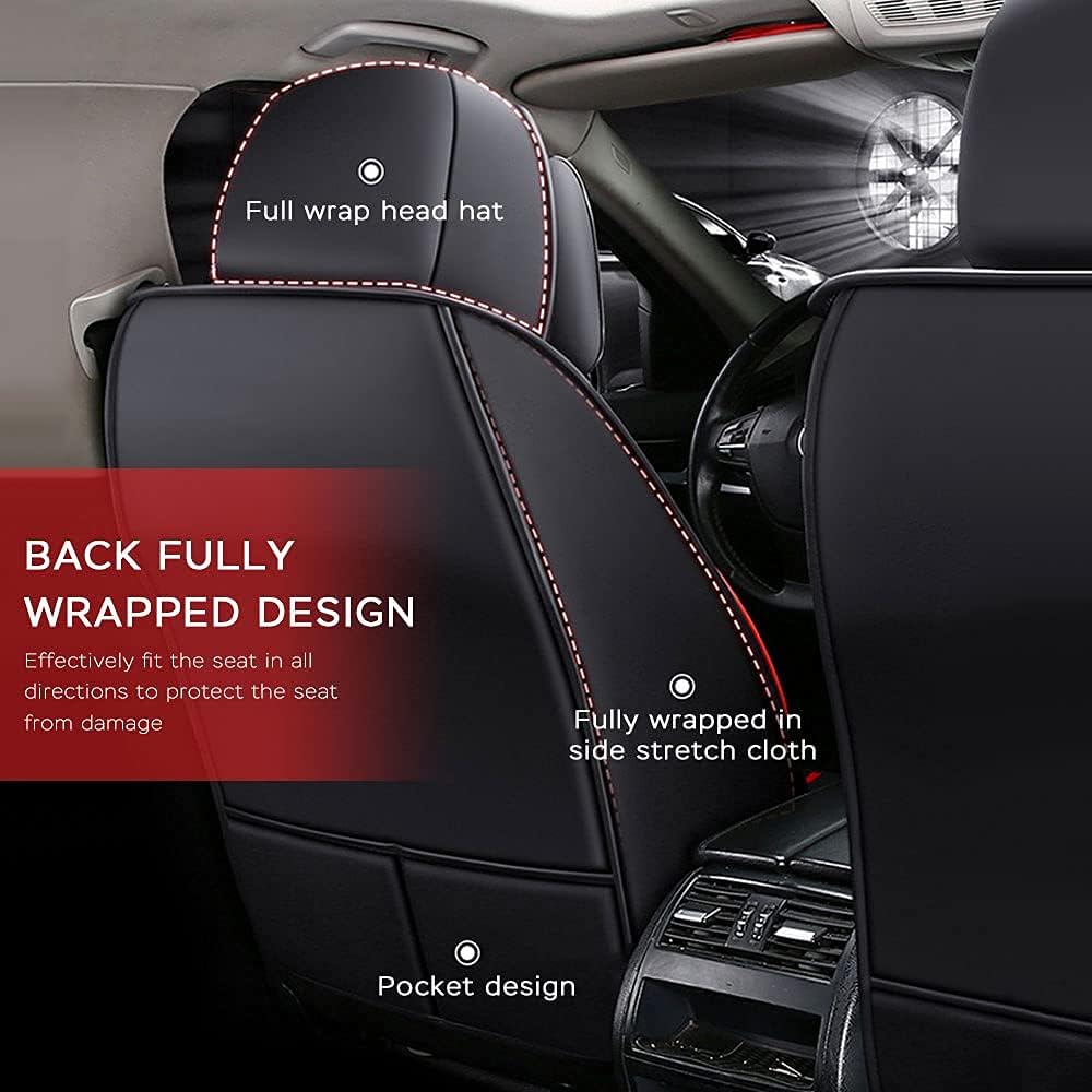 Blackwheel Car Luxury Seat Cover Front Rear Vehicle Leather Cushion Cover Universal Automobile Protector 276667=B3X67, Style 1 Luxury Black
