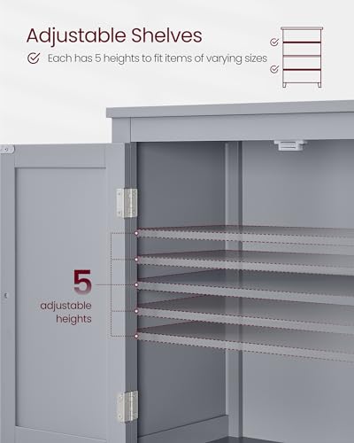 VASAGLE Bathroom Floor Storage Cabinet, Bathroom Storage Unit, Freestanding Cabinet with 4 Doors, Adjustable Shelves, 11.8 x 23.6 x 43.3 Inches, Forest Green UBBC552C01