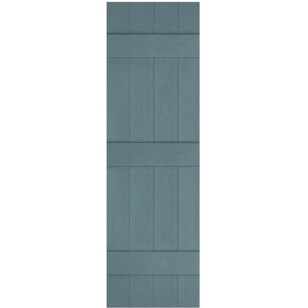 14 inchw x 57 inchh Lifetime Vinyl, Custom Four Board Joined (3 Batten), Board-n-Batten Shutters, Wedgewood Blue