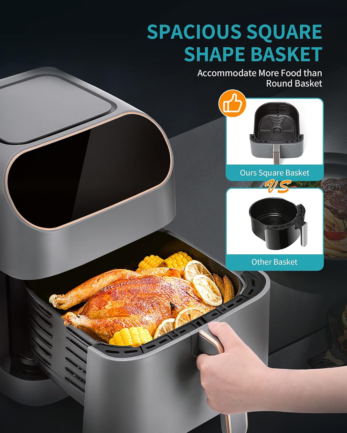 Ultrean Air Fryer, 9 Quart 6-in-1 Electric Hot XL Air Fryer Oven Oilless Cooker, Large Family Size LCD Touch Control Panel and Nonstick Basket, ETL Certified, 1750W