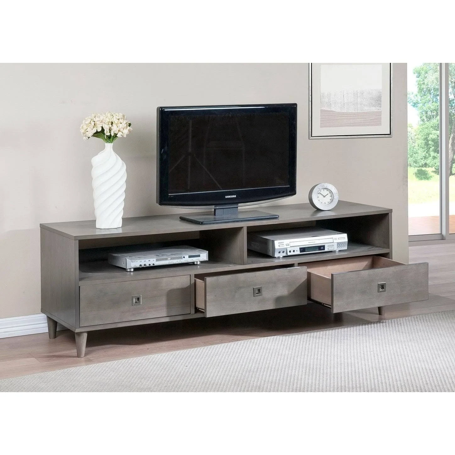 Strick u0026 Bolton Marley Rubberwood Grey Entertainment Center, Gray