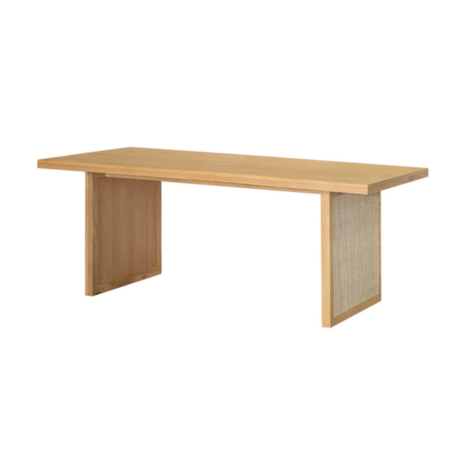 Rattan Natural Oak Wood Dining Table for 6 People