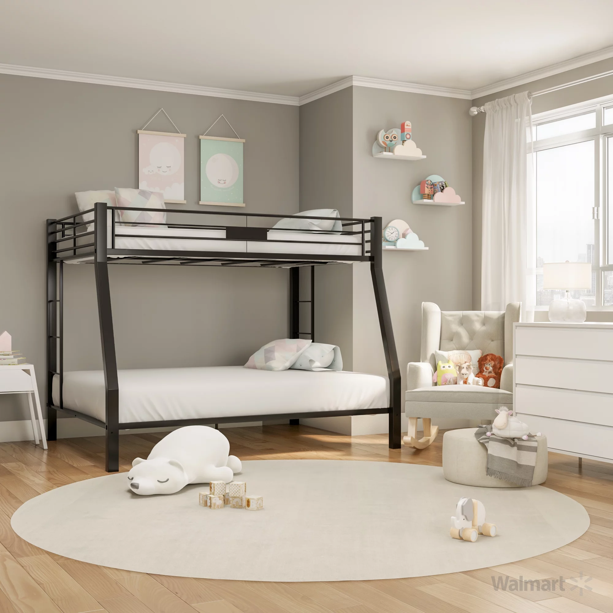 Furniture of America Clarence Metal Bunk Bed, Full over Queen, Black