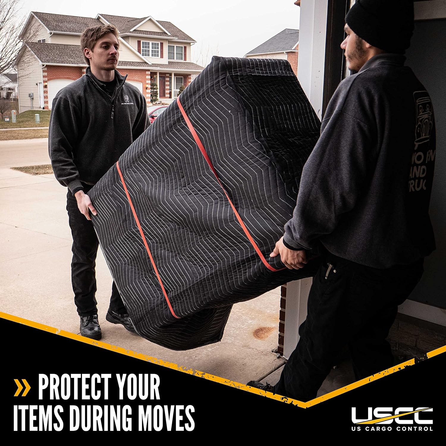 US Cargo Control Econo Deluxe Moving Blankets - 80 Inches Long By 72 Inches Wide - Black/Gray Polyester Material - Durable Protection During A Move Or While In Storage - 4 Pack