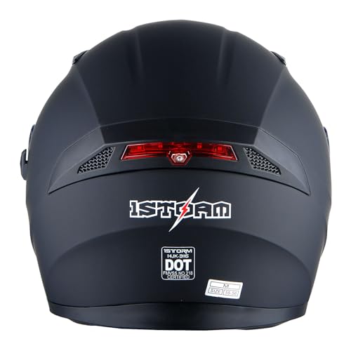 1Storm Motorcycle Full Face Dual Visor Helmet Bundle with Spoiler and Motorcycle Bluetooth Headset: HJK316 Matt Black