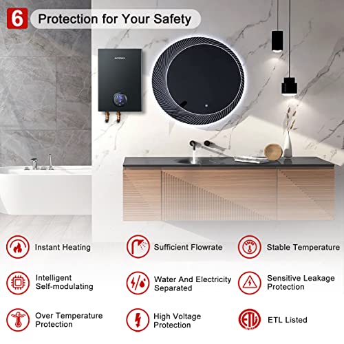 Tankless Water Heater Electric, ECOTOUCH 240V Point-of-Use Hot Water Heater Digital Display,On Demand Instant Hot Water Heater with Self-modulating,Overheating Protection