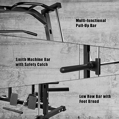 RitFit Smith Machine Power Rack with LAT-Pull Down System, Landmine, Barbell Bar, Plate Storage Pegs and More Training Attachment