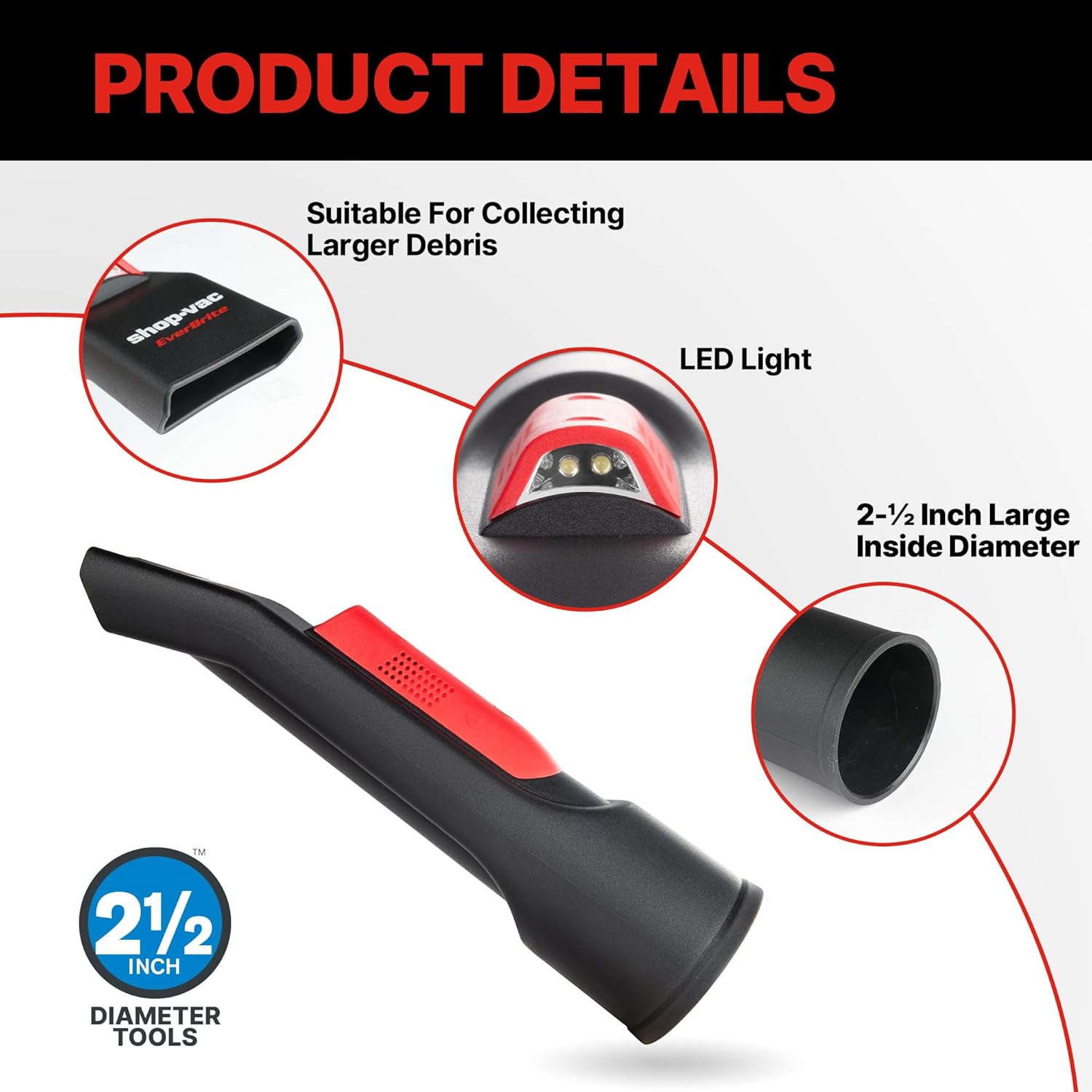 Shop-Vac 12 Gallon 5.5 Peak HP Wet/Dry Vacuum and Nozzle with LED Light