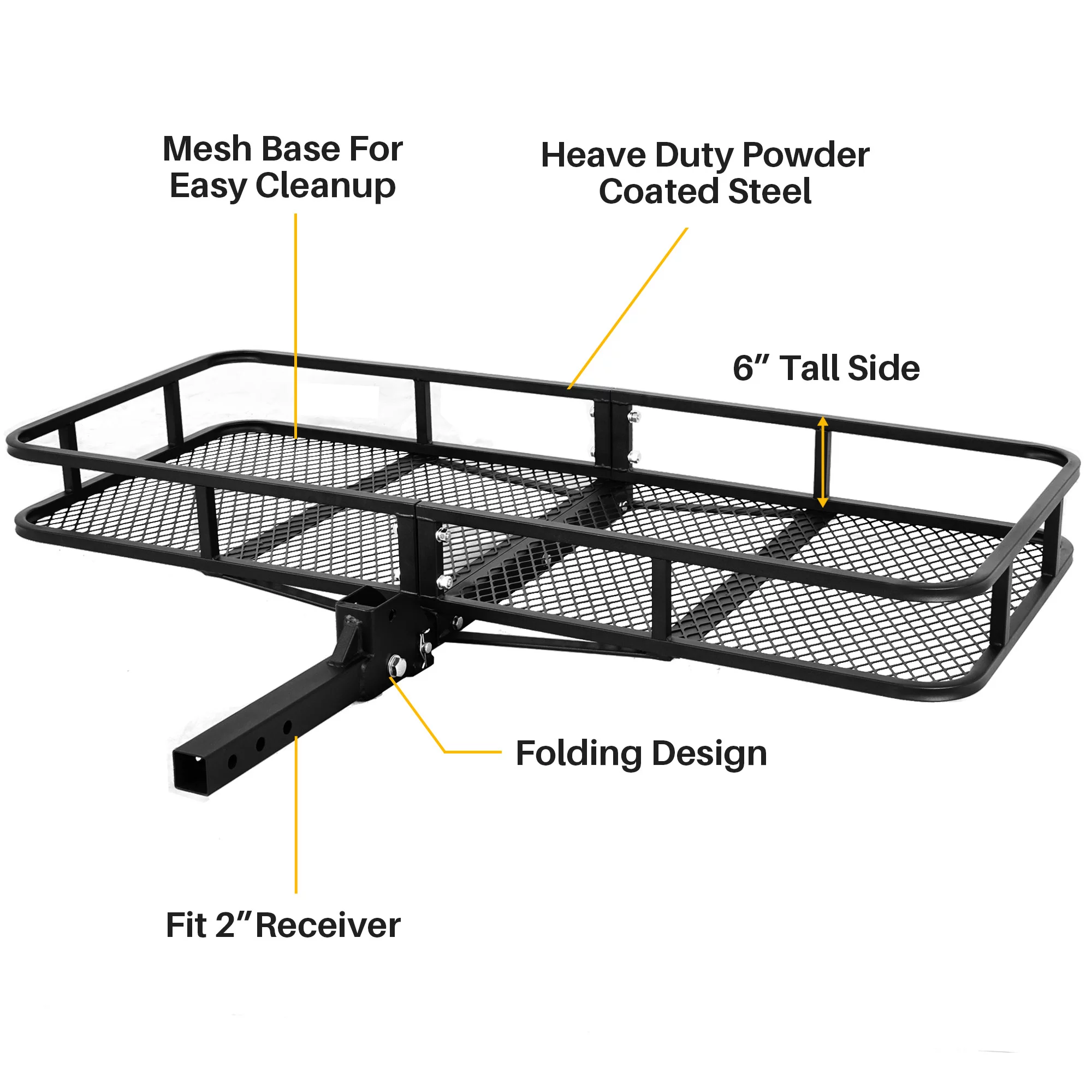 Arksen Folding Cargo Carrier Luggage Basket 2" Receiver Hitch 60"