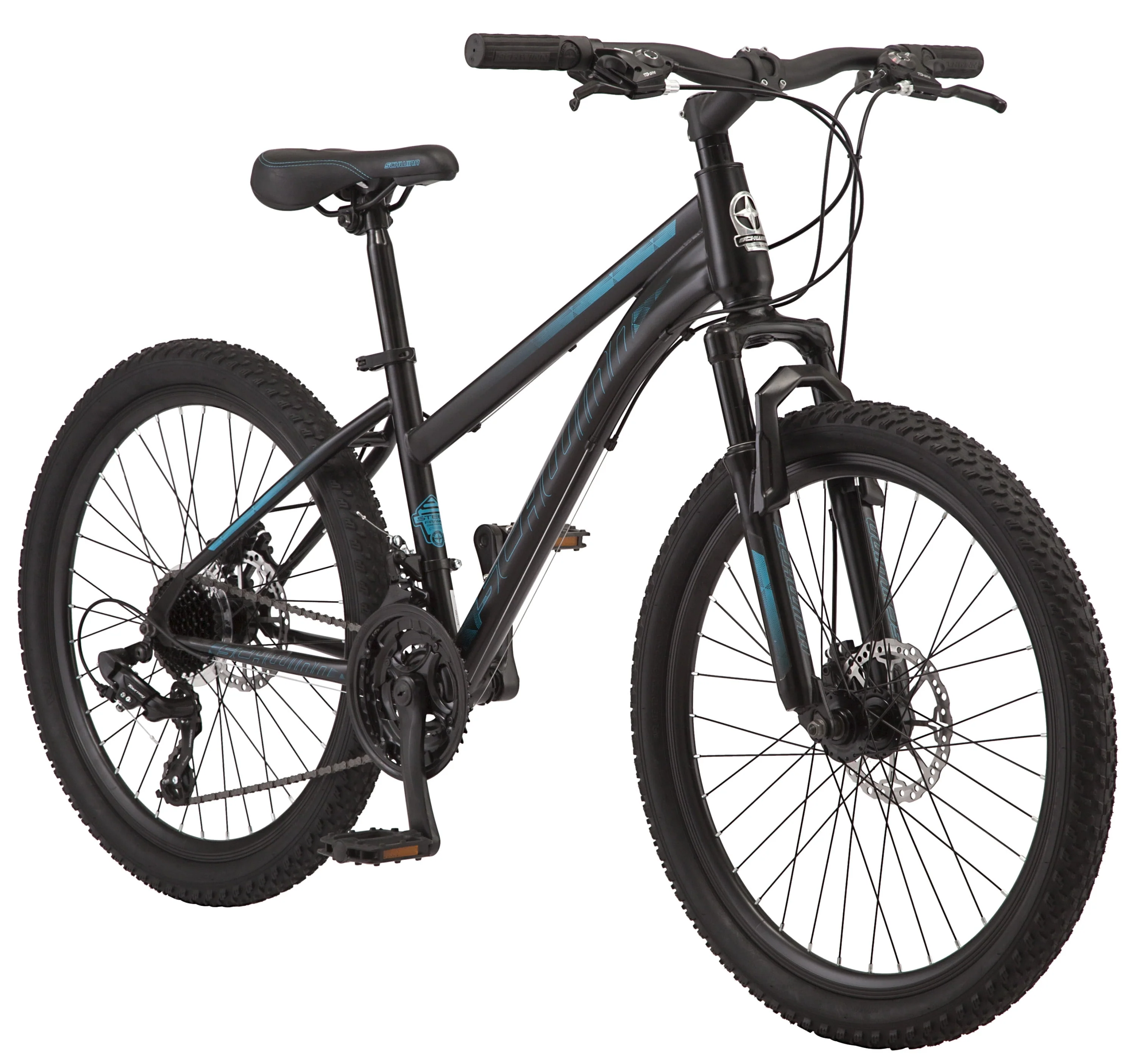 Schwinn Sidewinder Mountain Bike, 24-inch Wheels, 21 Speeds, Black / Teal