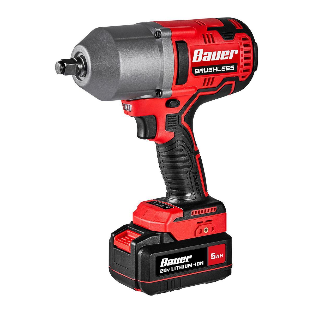 BAUER 20V Brushless Cordless, 1/2 in. High-Torque Impact Wrench Kit with 5 Ah Battery and Charger