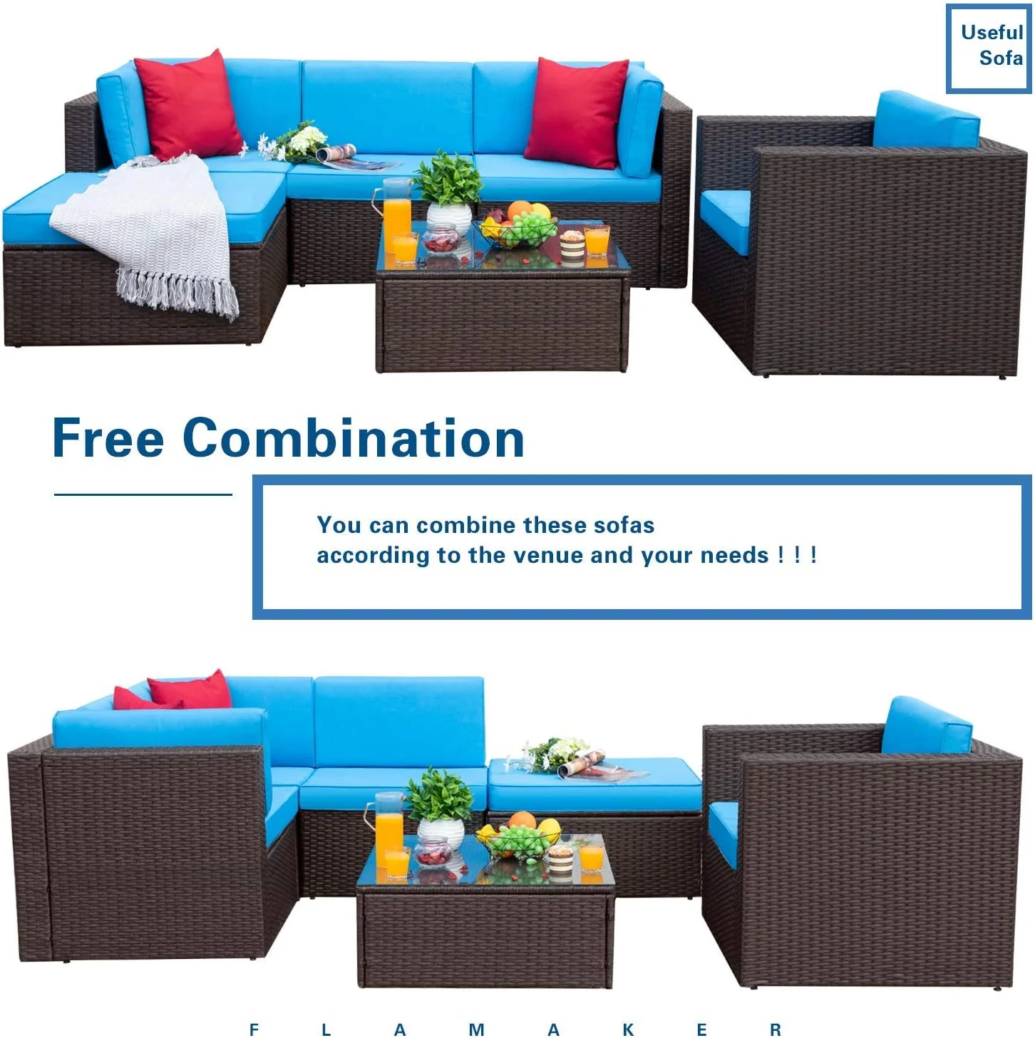 Popular 6 Pieces Patio Furniture Set Outdoor Sectional Sofa Outdoor Furniture Set Patio Sofa Set Conversation Set with Cushion and Table (Beige)